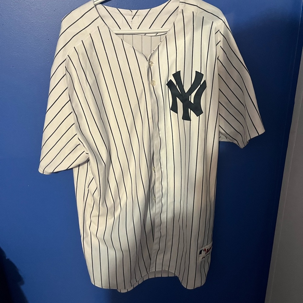 Majestic Authentic White and Black Striped Jersey
